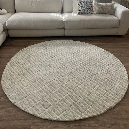 Pure Wool Carpet Checkers Beige (Round)