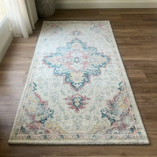 Epiva Cream Pink Distressed Design Carpet (Runner)