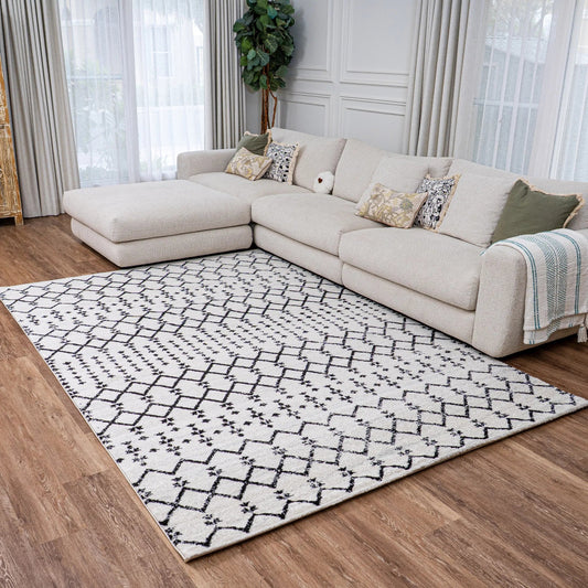 Rodos Cream Black Distressed Design Carpet (Rectangle)