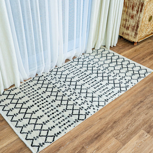 Rodos Cream Black Distressed Design Carpet (Runner)