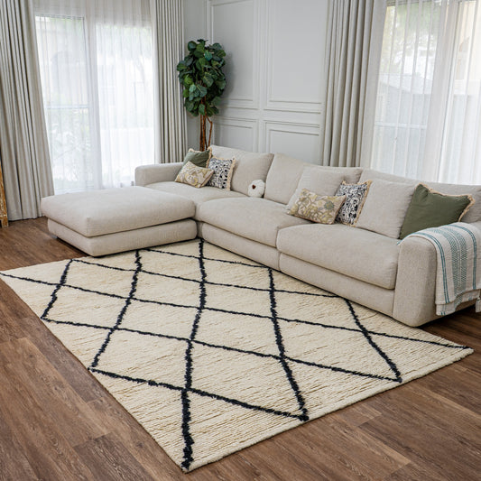 Pure Wool Carpet Meknes White Black (Rectangle)