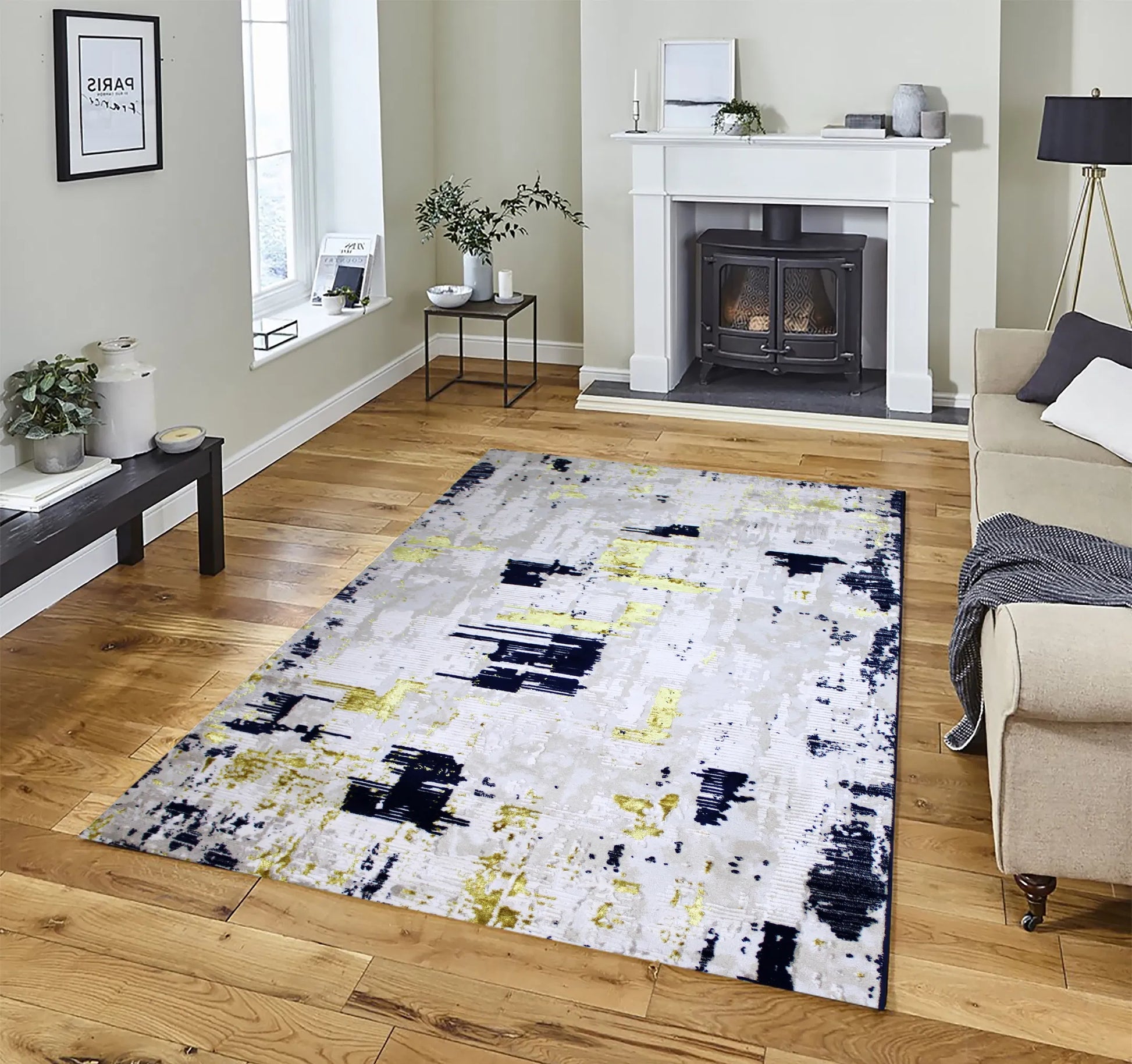 Pyrgos Beige Navy Blue Carpet (Rectangle)