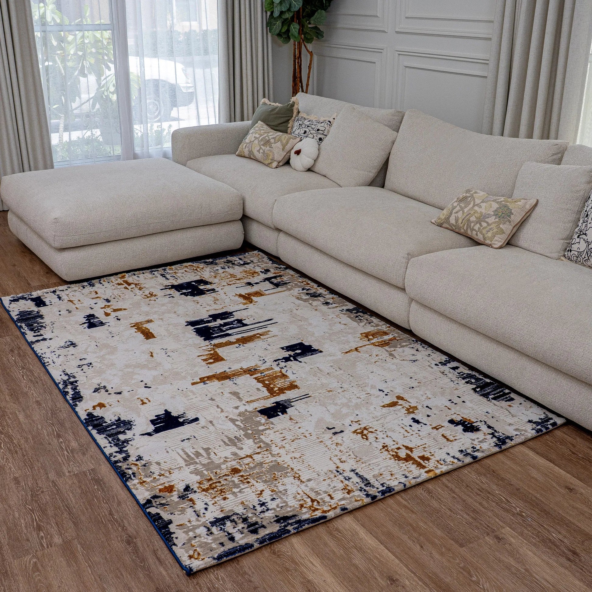 Pyrgos Beige Navy Blue Carpet (Rectangle)