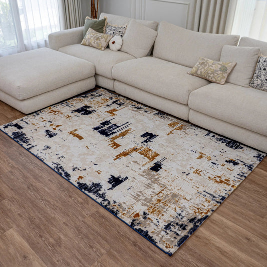 Pyrgos Beige Navy Blue Carpet (Rectangle)