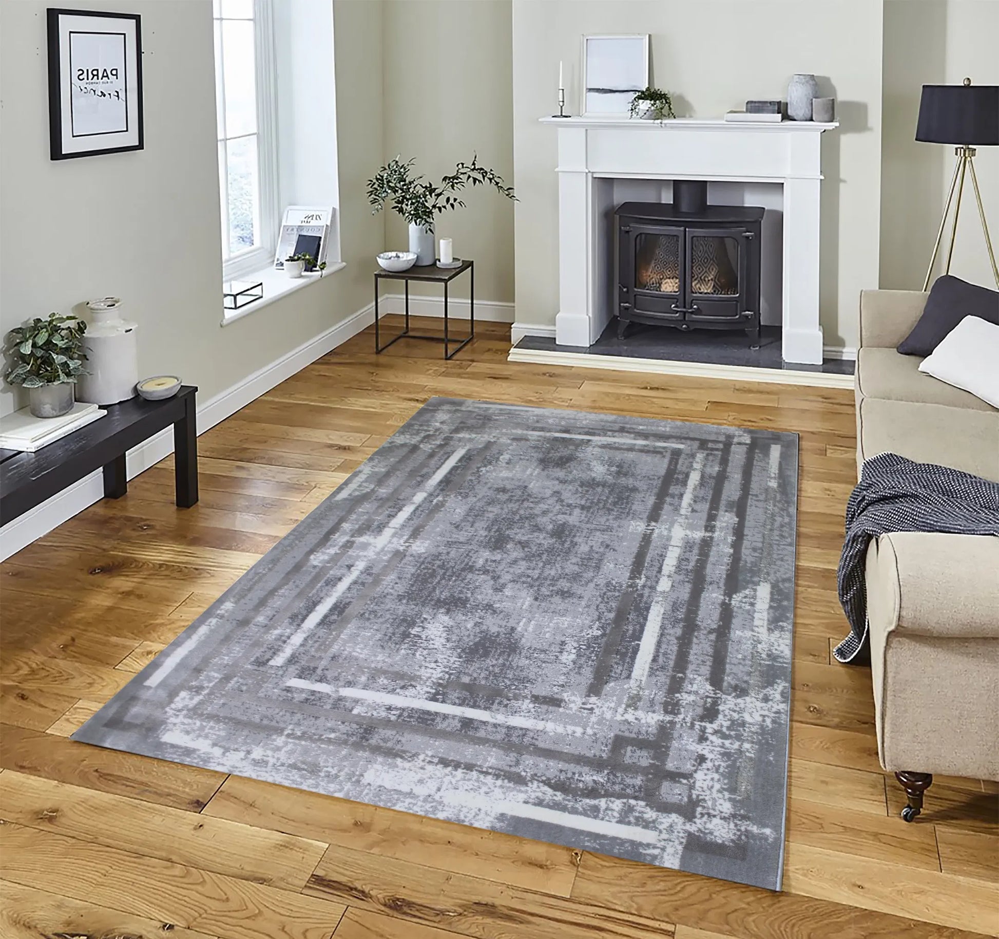 Gurel Grey White Carpet (Rectangle)