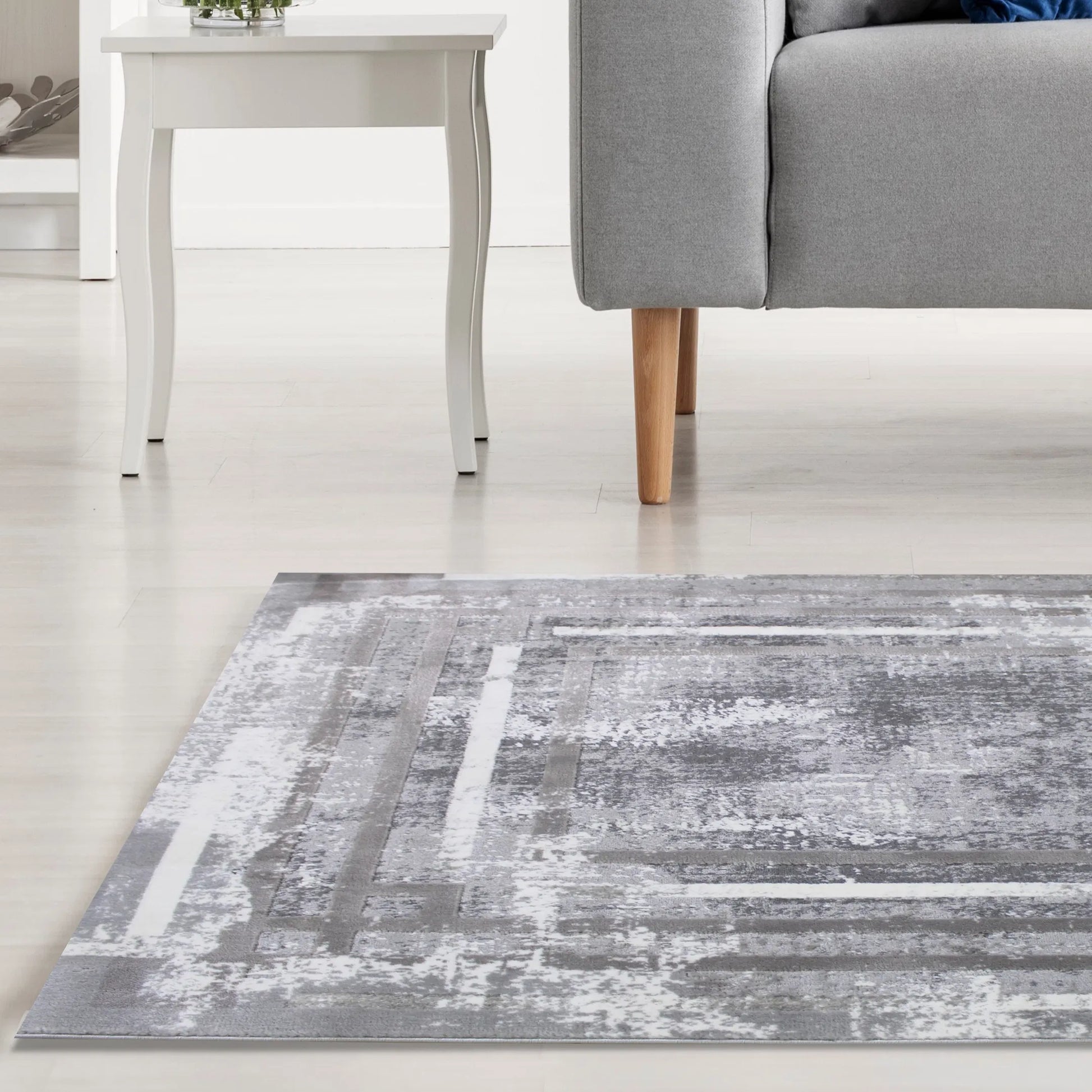 Gurel Grey White Carpet (Rectangle)