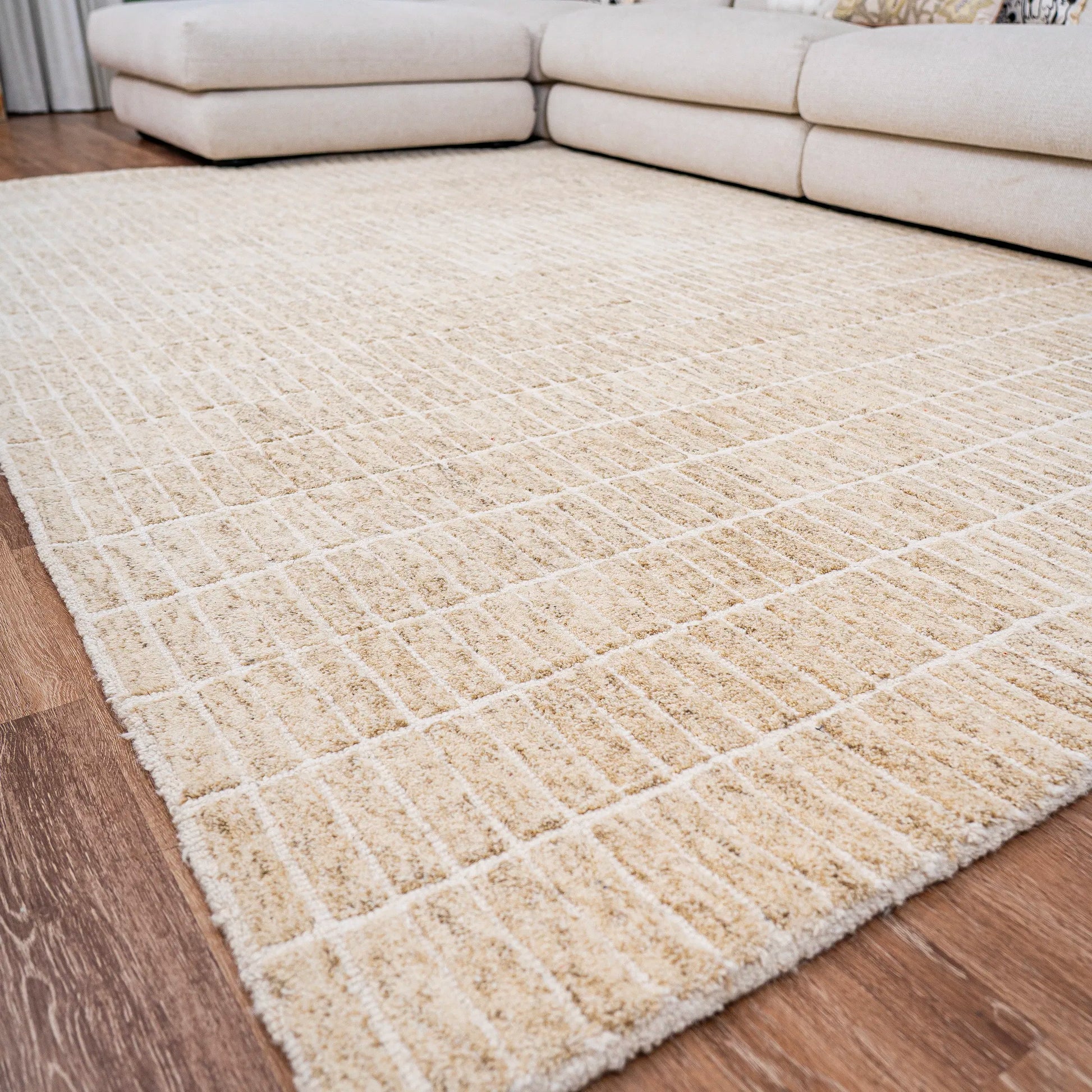 Pure Wool Carpet Checkers Beige (Runner)