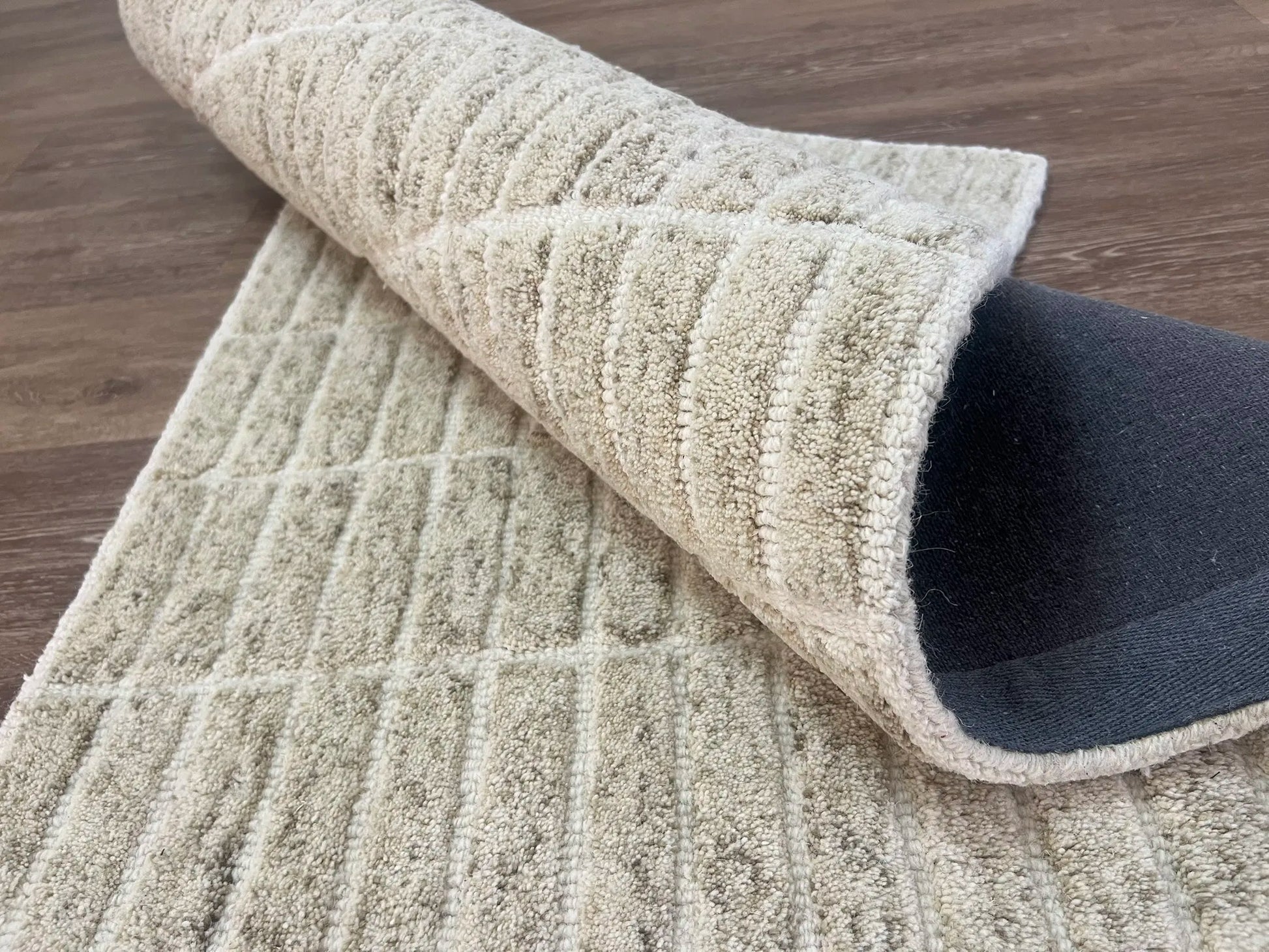 Pure Wool Carpet Checkers Beige (Runner)