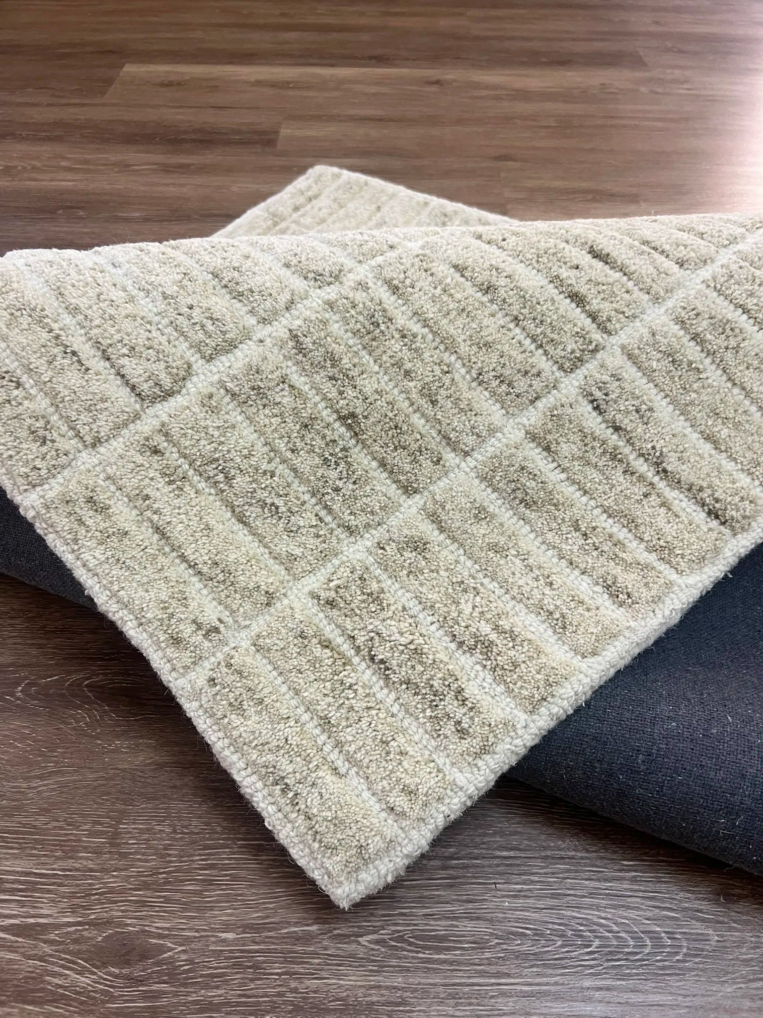 Pure Wool Carpet Checkers Beige (Runner)