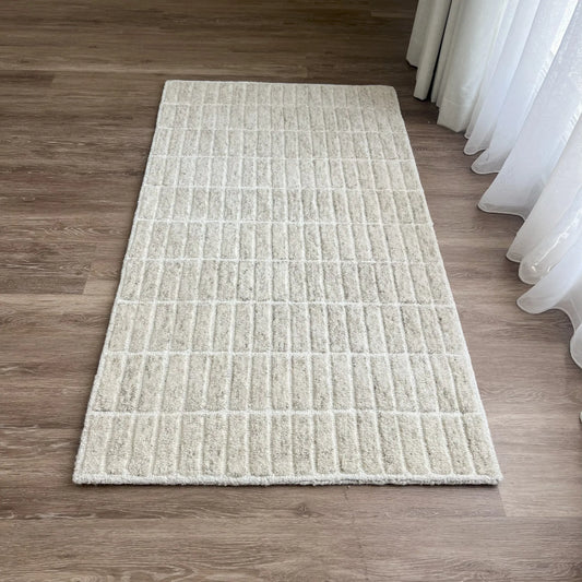 Pure Wool Carpet Checkers Beige (Runner)