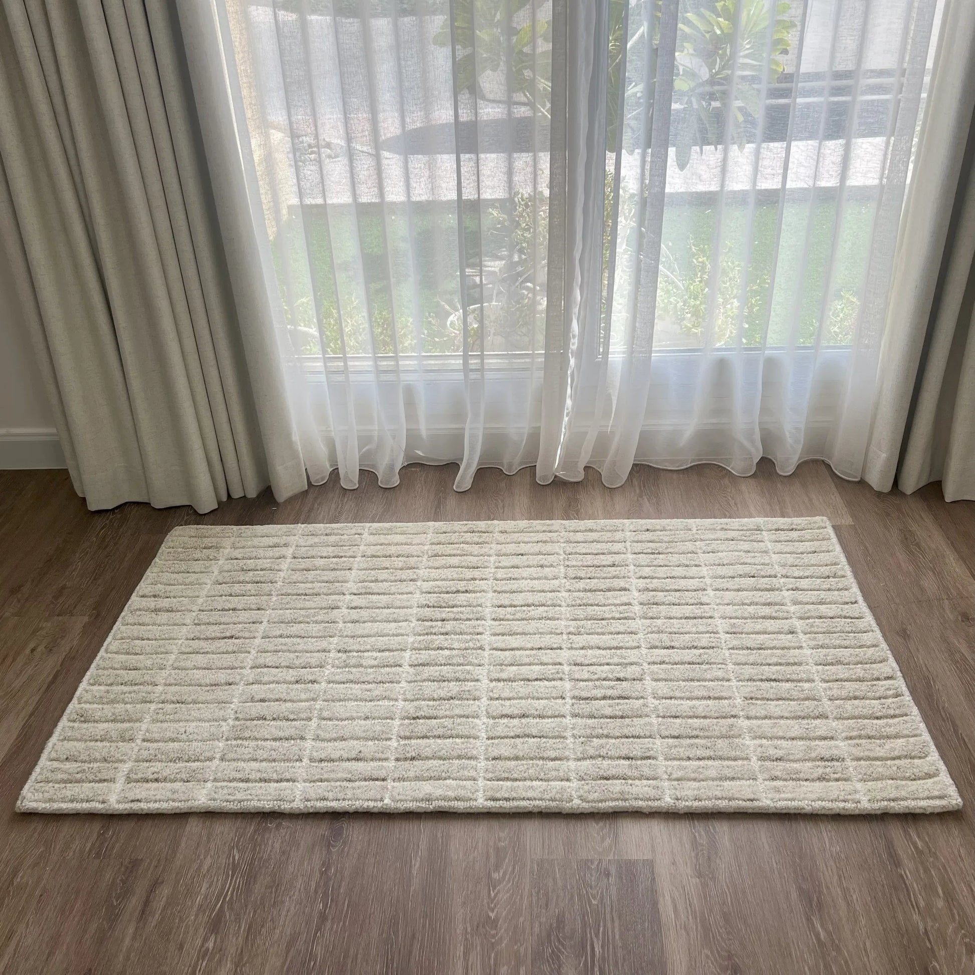 Pure Wool Carpet Checkers Beige (Runner)