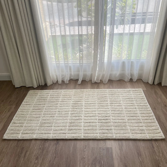 Pure Wool Carpet Checkers Beige (Runner)