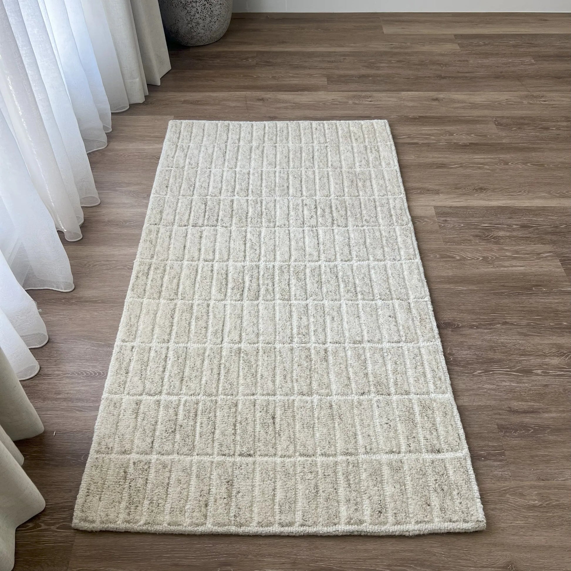 Pure Wool Carpet Checkers Beige (Runner)