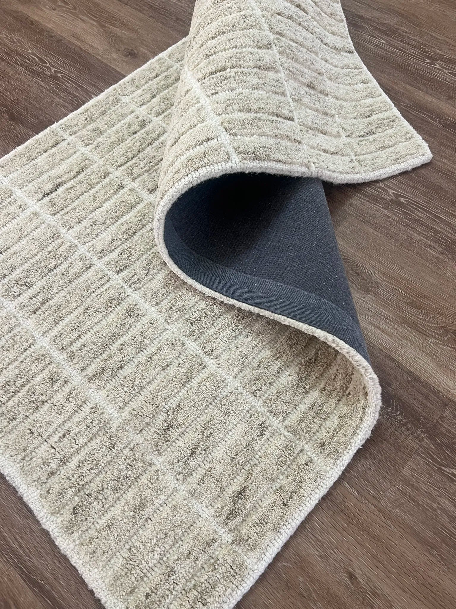 Pure Wool Carpet Checkers Beige (Runner)