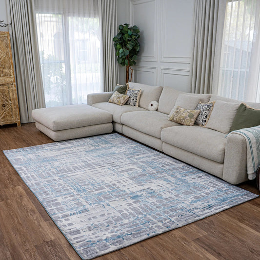 Marvel Grey Azure Blue Carpet (Rectangle)