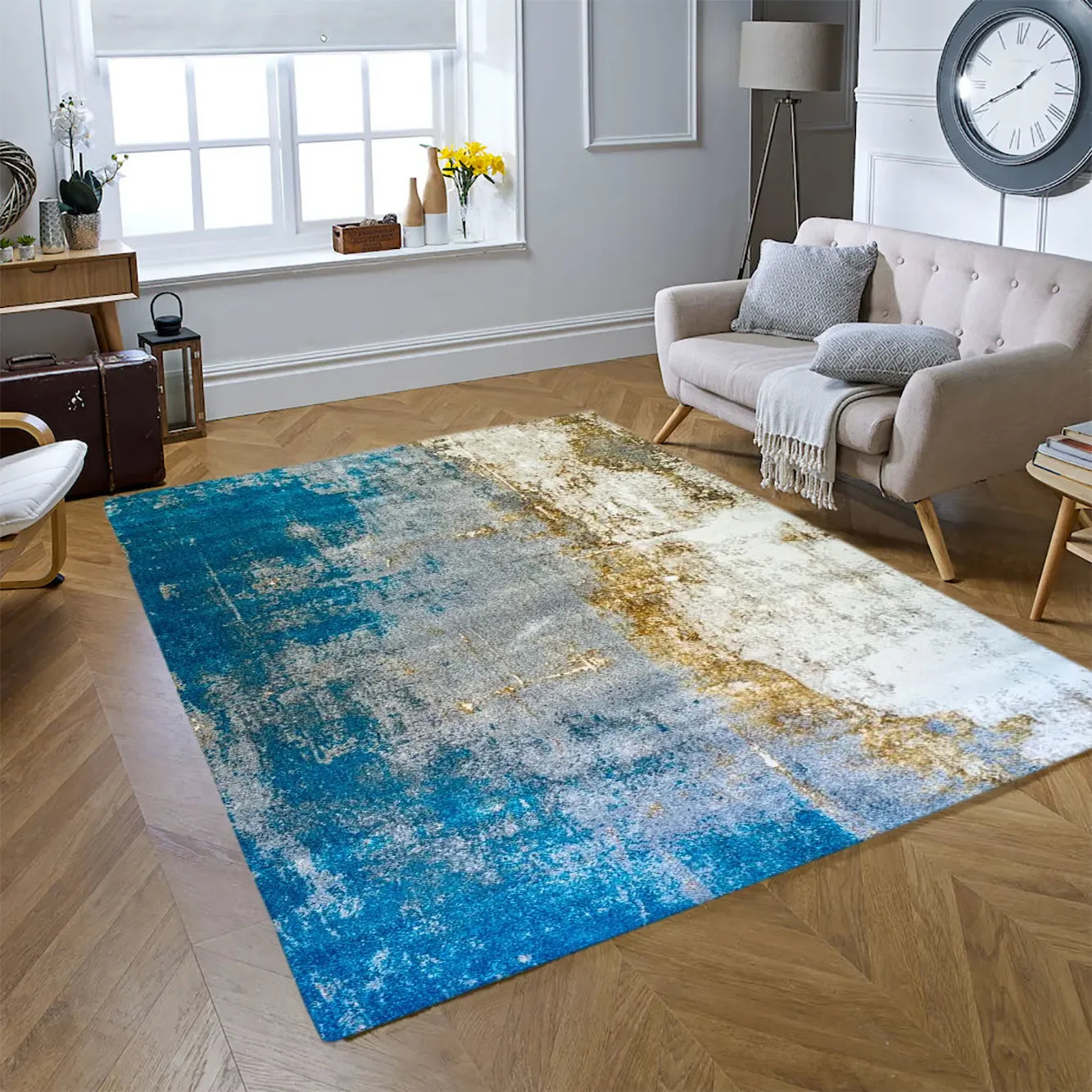 Newman Turquoise, Grey, Beige, Gold Carpet (Rectangle)