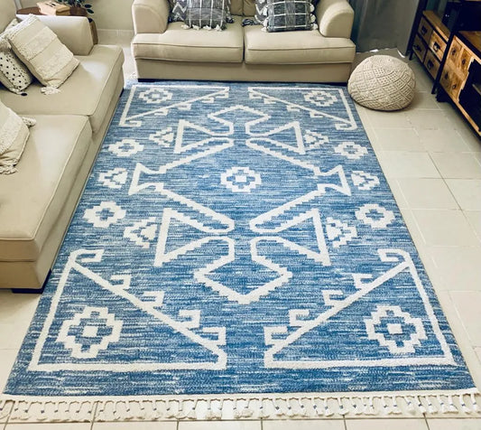 Kalamata Cream Blue Shaggy Carpet (Rectangle)