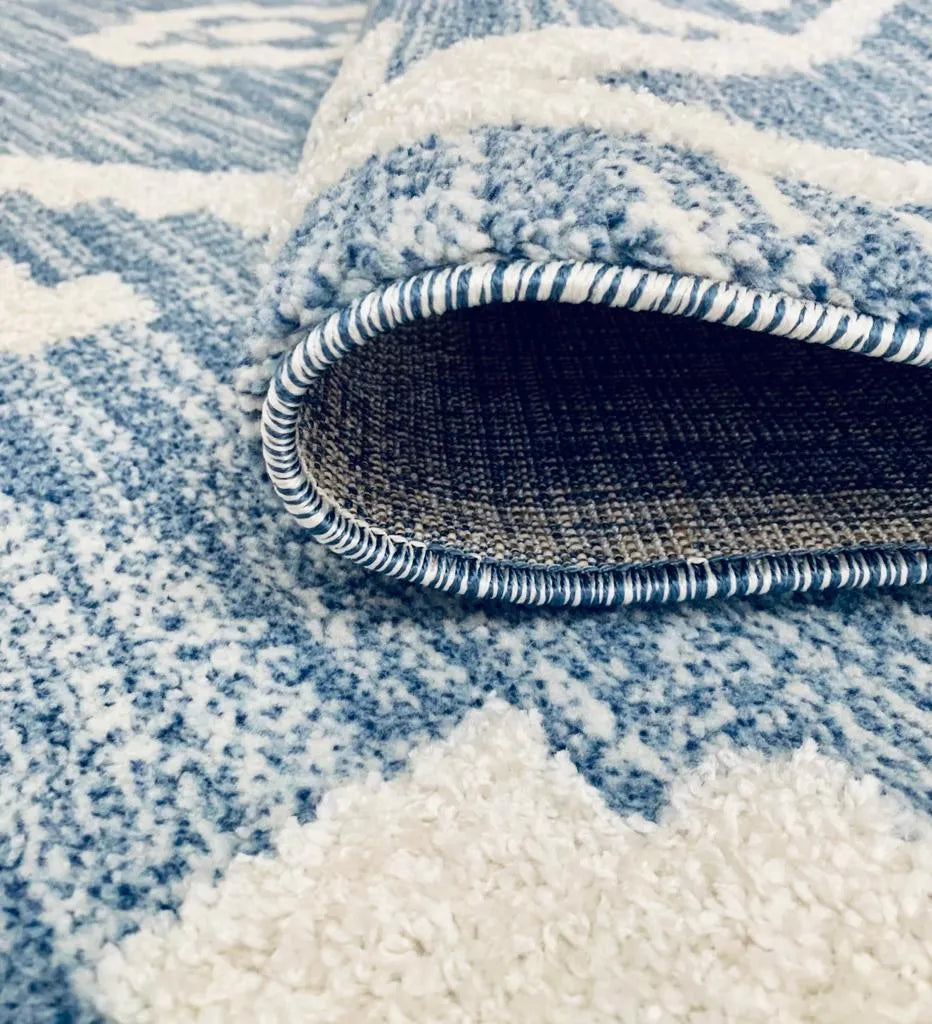 Kalamata Cream Blue Shaggy Carpet (Rectangle)