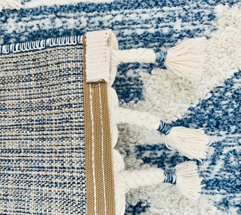 Kalamata Cream Blue Shaggy Carpet (Rectangle)