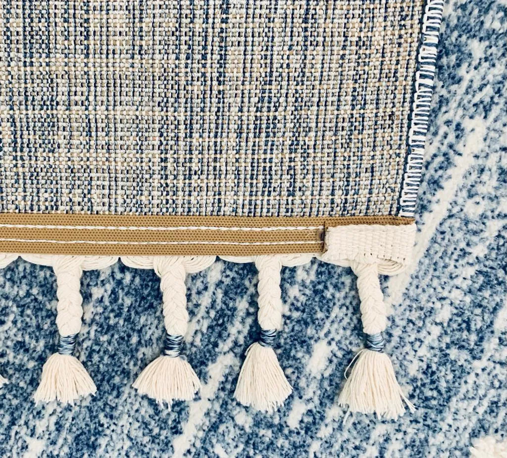 Kalamata Cream Blue Shaggy Carpet (Rectangle)