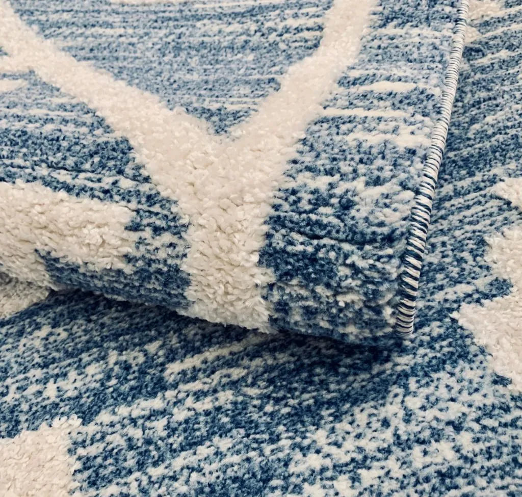 Kalamata Cream Blue Shaggy Carpet (Rectangle)