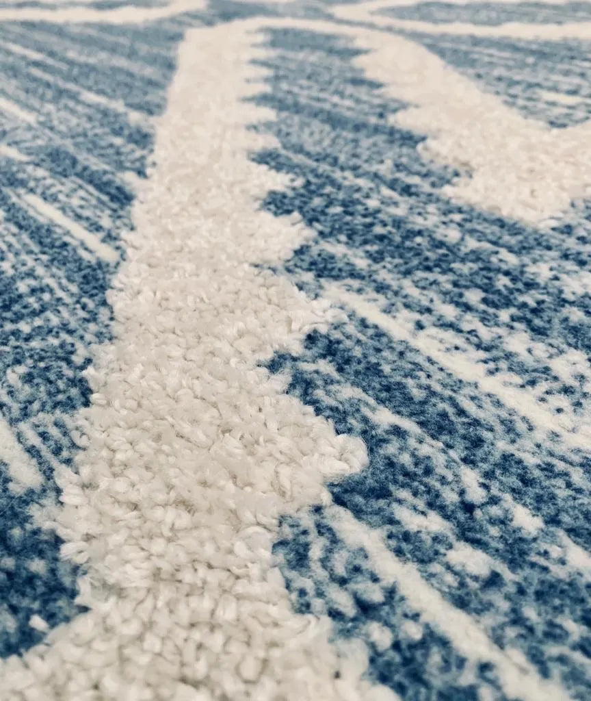 Kalamata Cream Blue Shaggy Carpet (Rectangle)