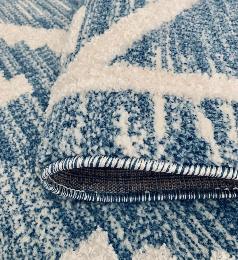 Kalamata Cream Blue Shaggy Carpet (Rectangle)