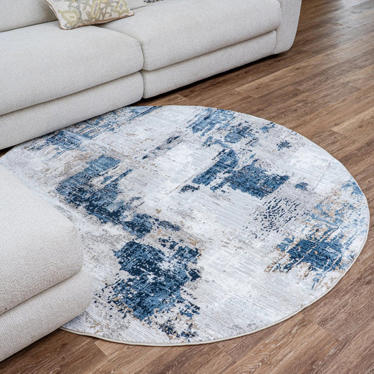 Merry Grey Navy Blue Carpet (Round)