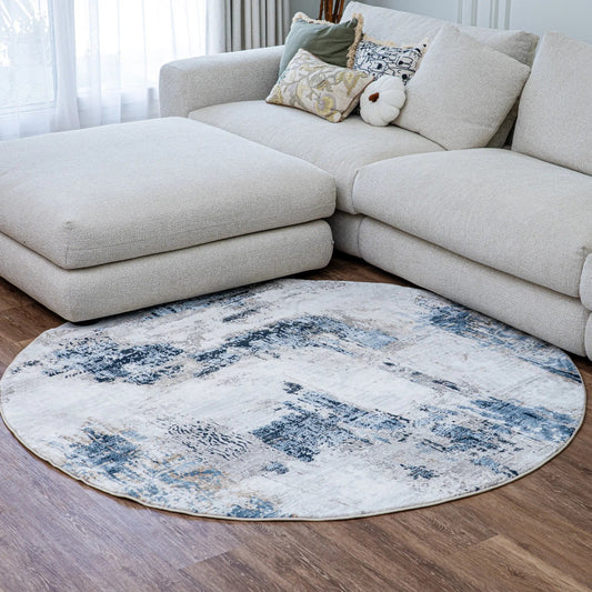 Merry Grey Navy Blue Carpet (Round)