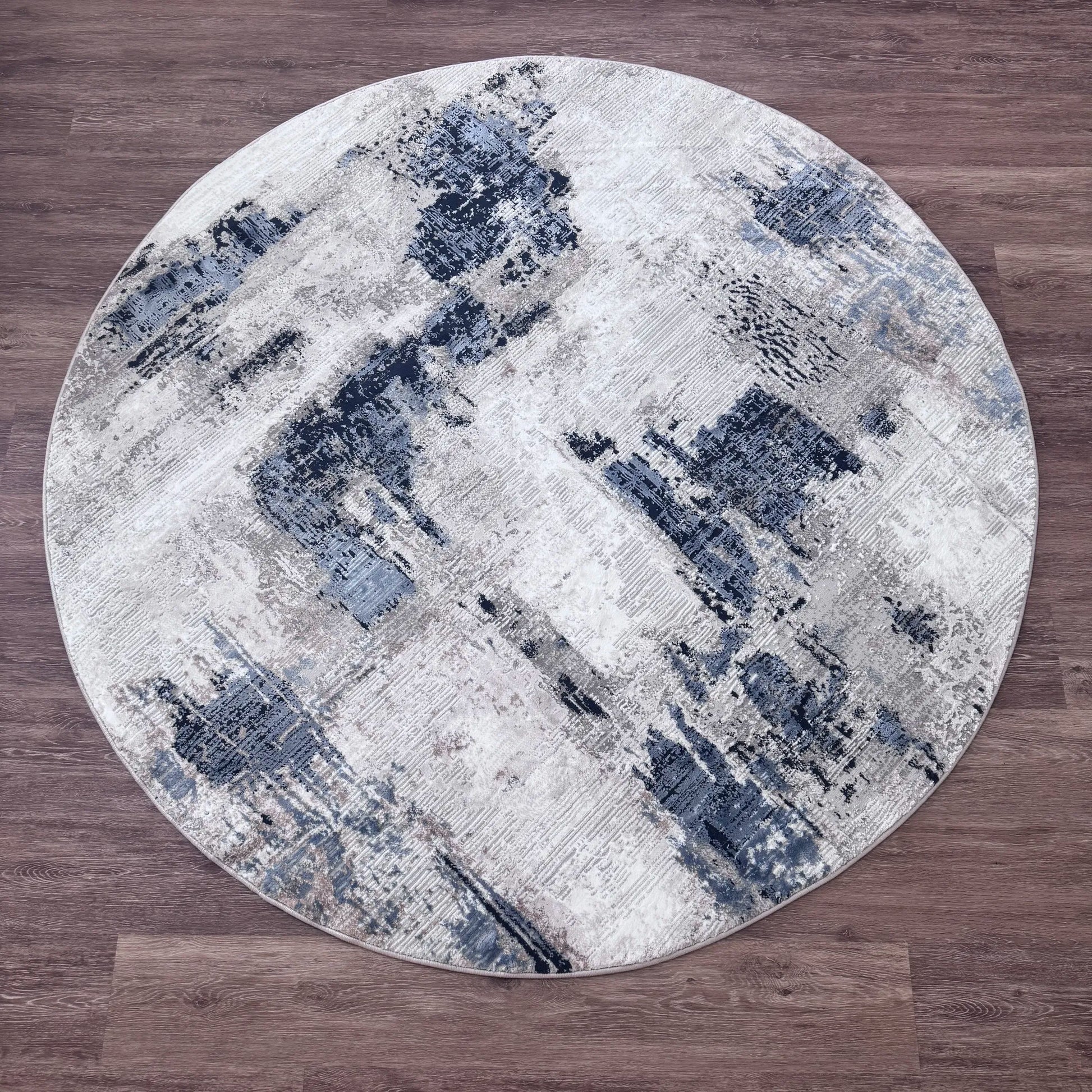 Merry Grey Navy Blue Carpet (Round)