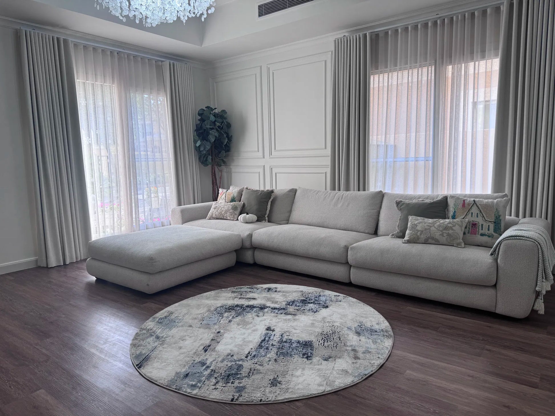 Merry Grey Navy Blue Carpet (Round)