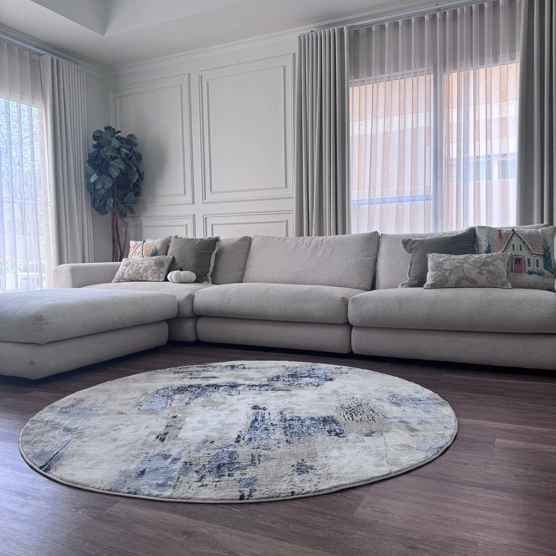 Merry Grey Navy Blue Carpet (Round)