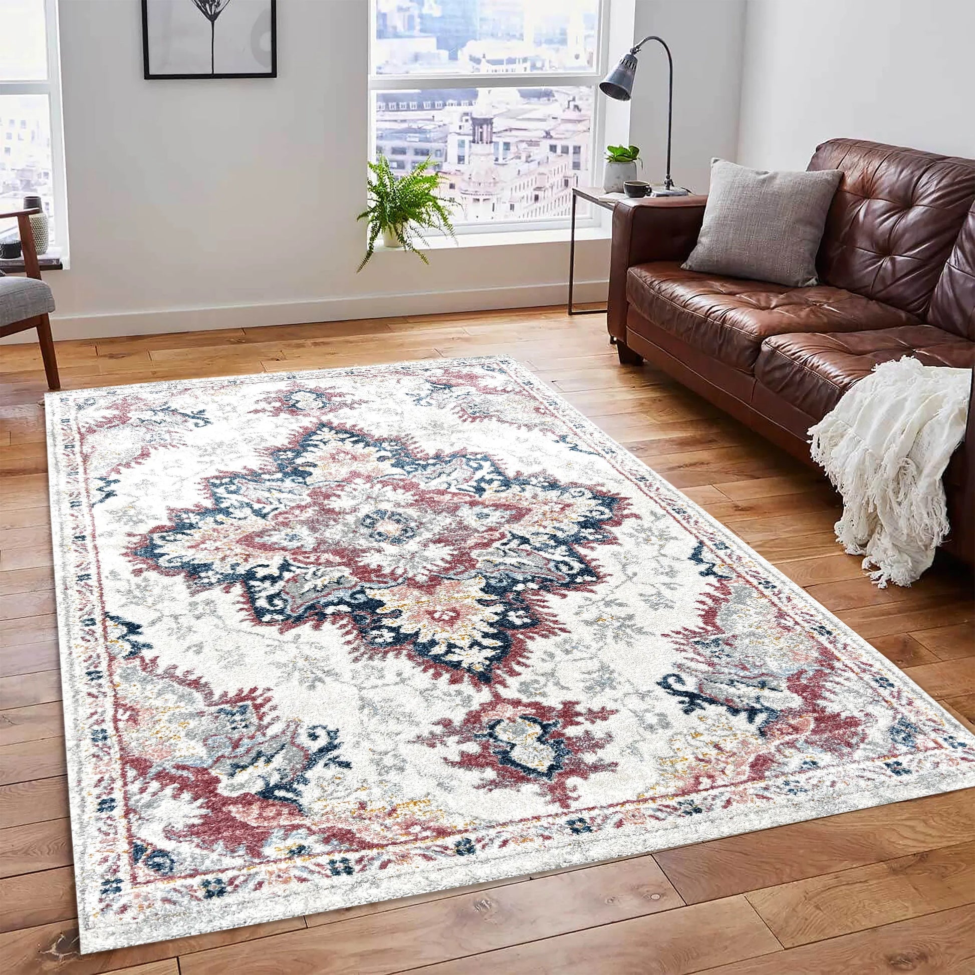 Epiva Cream Pink Distressed Design Carpet (Rectangle)