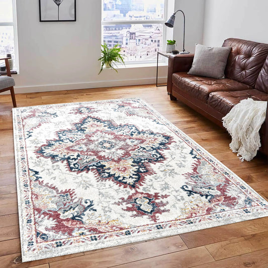 Epiva Cream Pink Distressed Design Carpet (Rectangle)