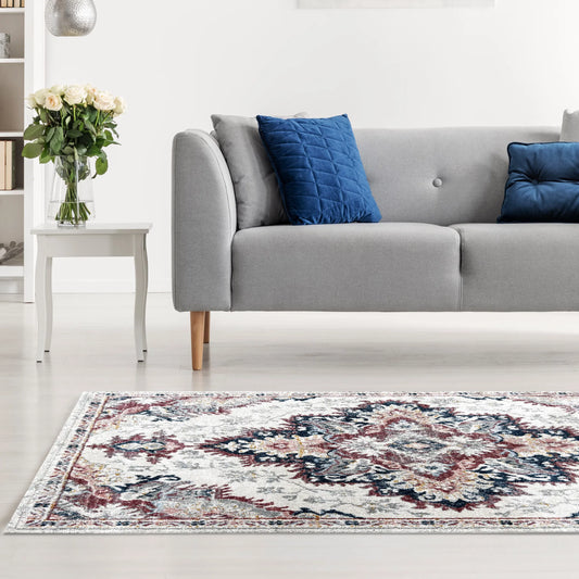 Epiva Cream Pink Distressed Design Carpet (Round)