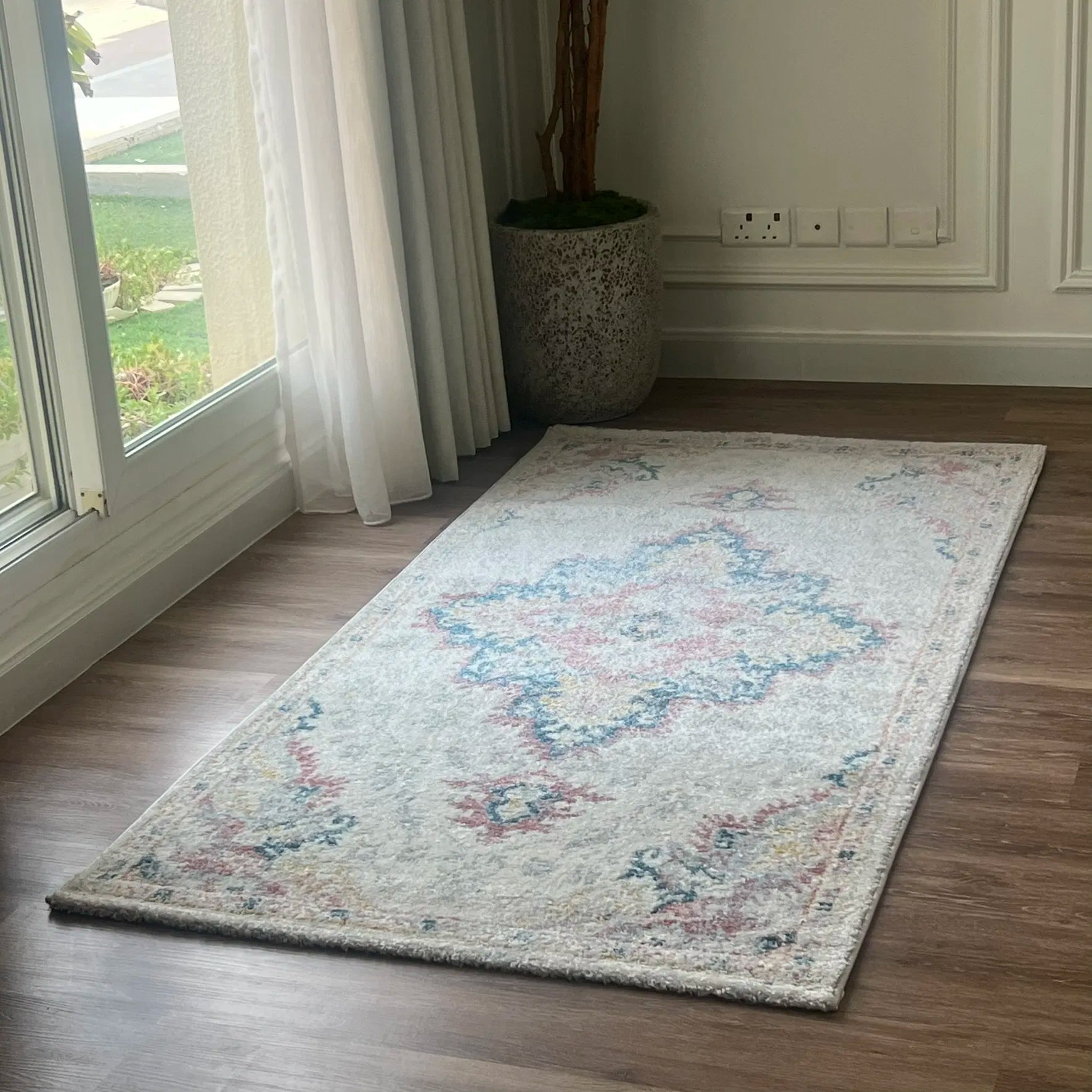 Epiva Cream Pink Distressed Design Carpet (Square)