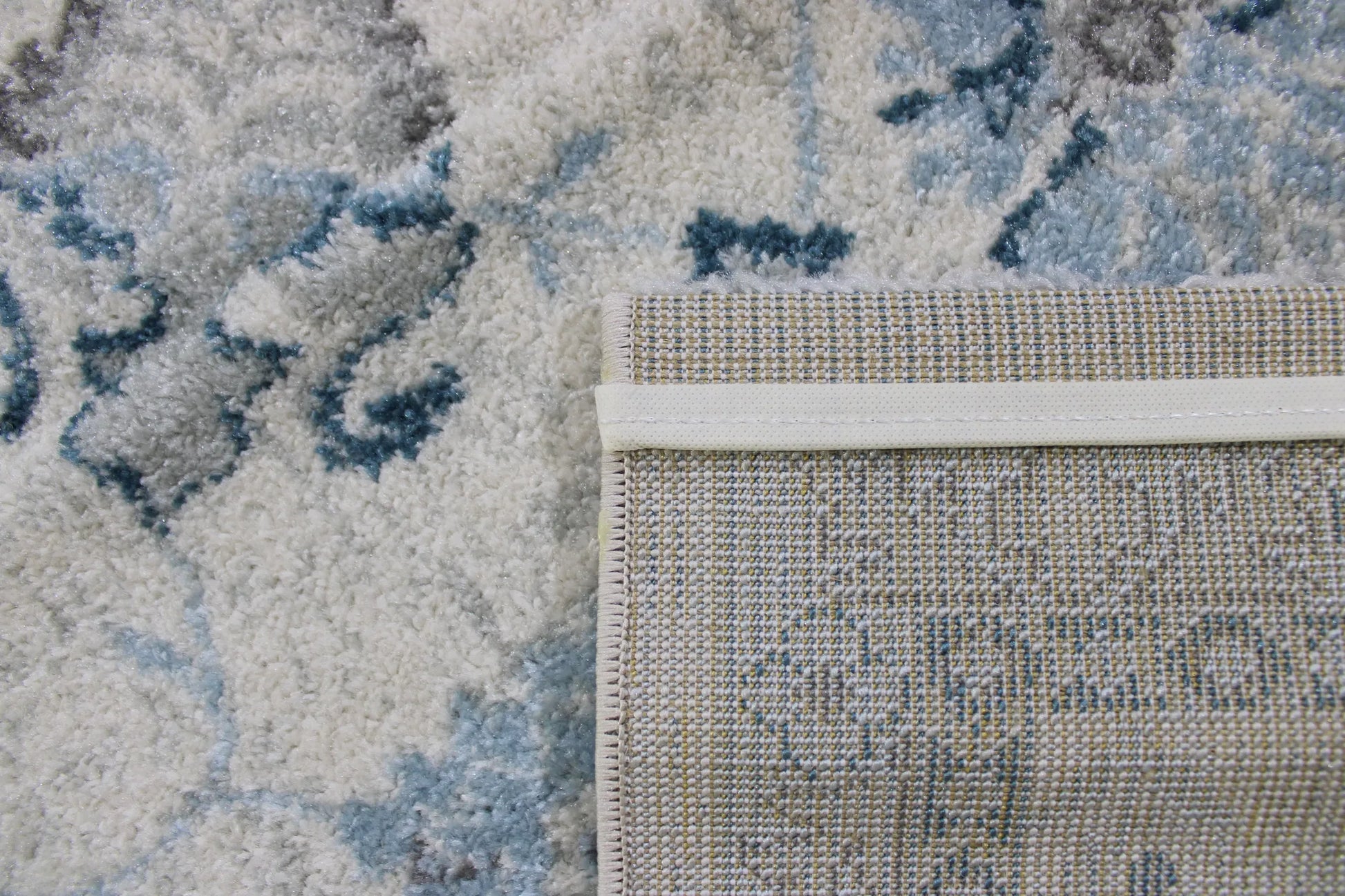 Ode Distressed Design Cream Sky Blue Carpet (Runner)