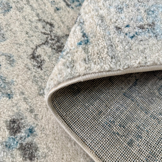 Renaissance Cream Sky Blue Distressed Design Carpet (Rectangle)