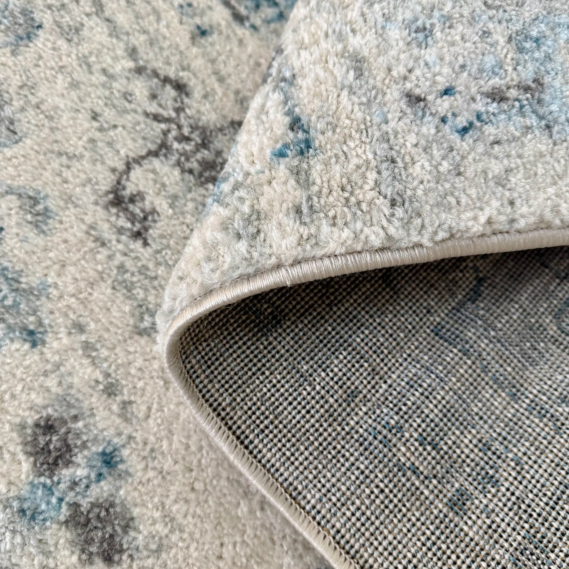 Renaissance Cream Sky Blue Distressed Design Carpet (Runner)