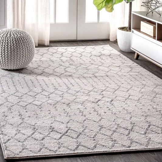 Boho Cream Grey Distressed Design Carpet (Rectangle)
