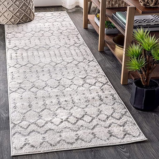 Boho Cream Grey Distressed Design Carpet (Runner)