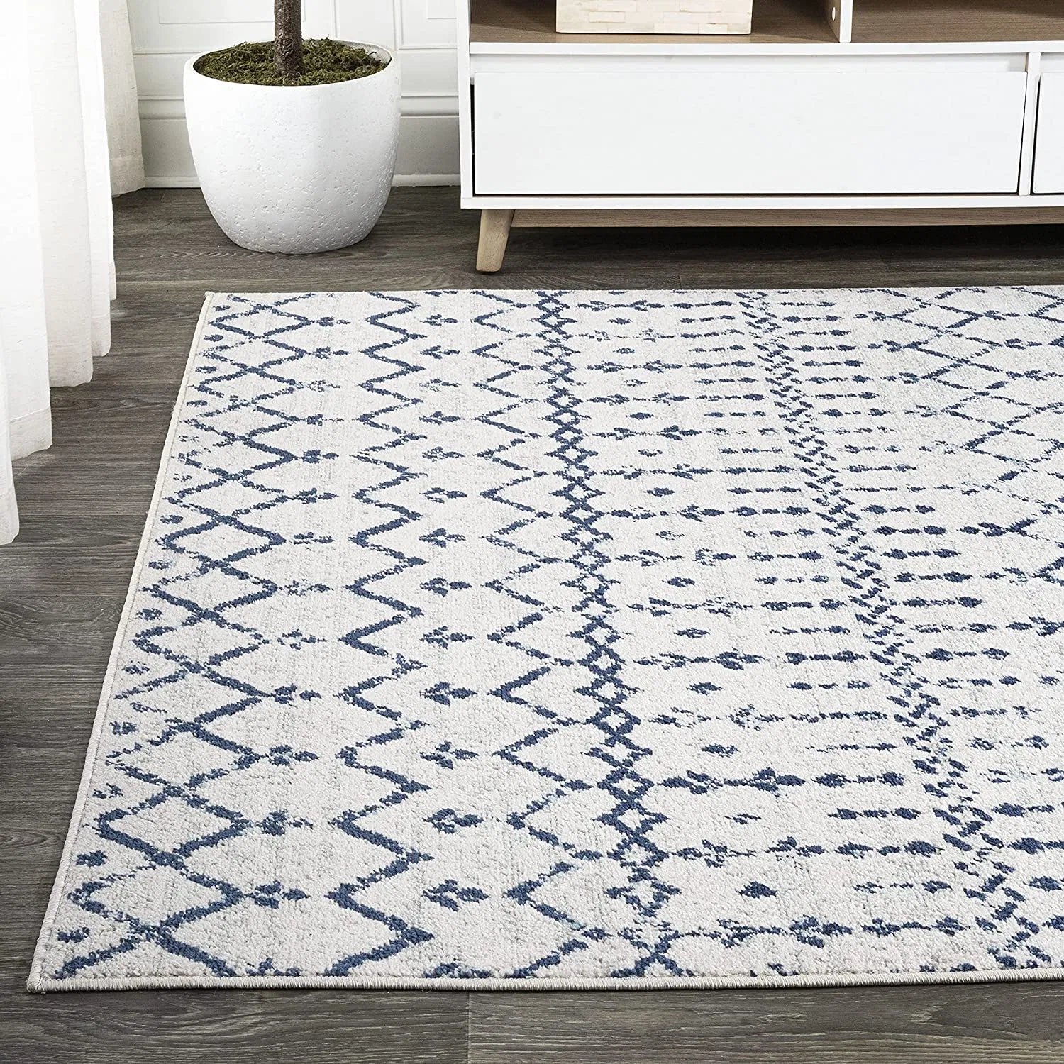 Bridgeton Cream Navy Blue Distressed Design Carpet (Runner)