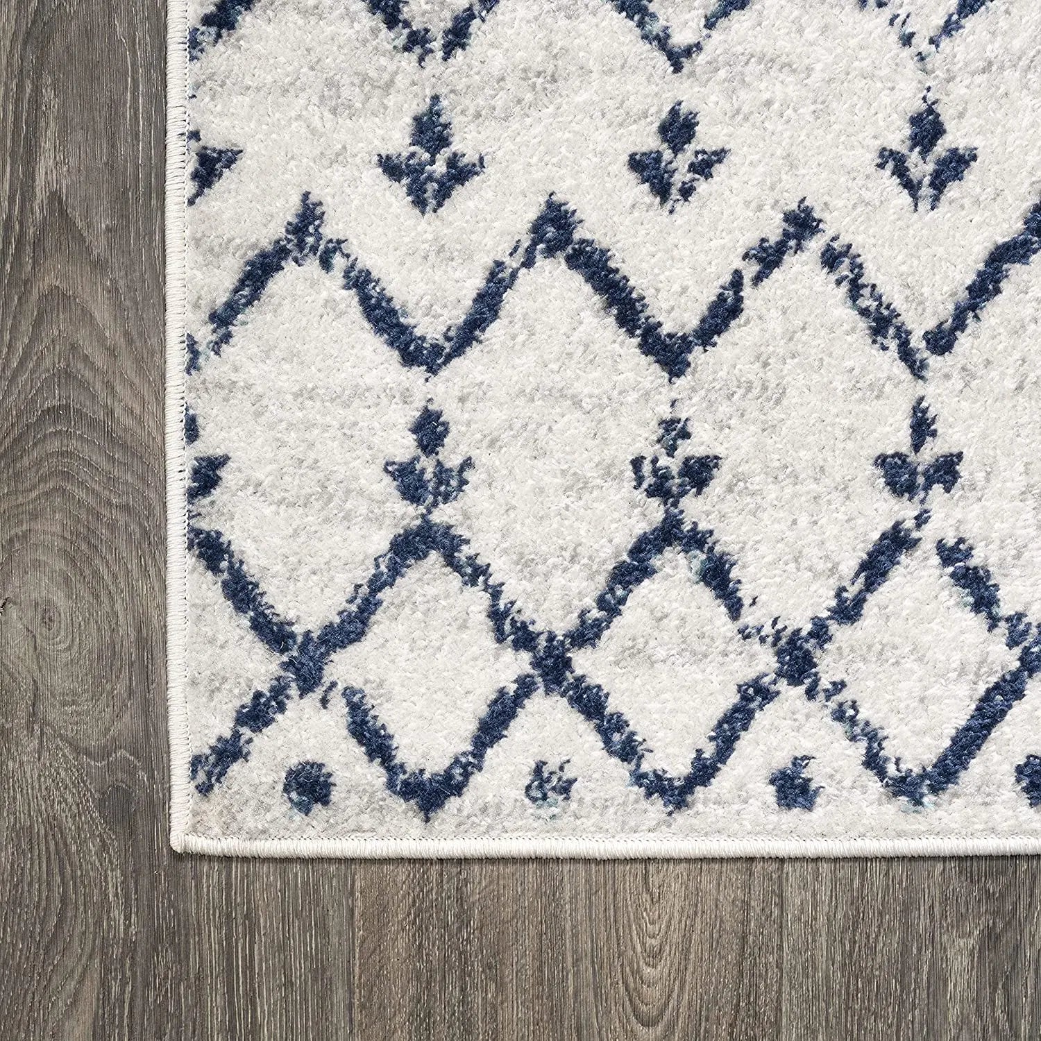 Bridgeton Cream Navy Blue Distressed Design Carpet (Runner)