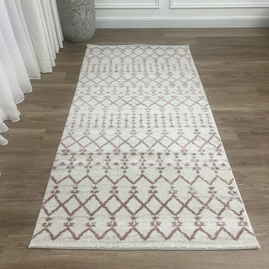 Arena Cream Pink Distressed Design Carpet (Runner)