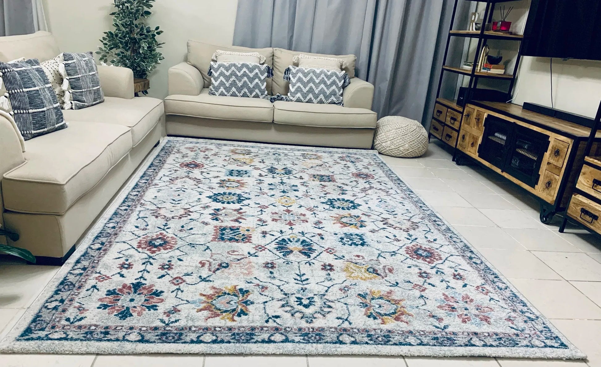 Vyron Distressed Design Cream Multicolour Carpet (Runner)