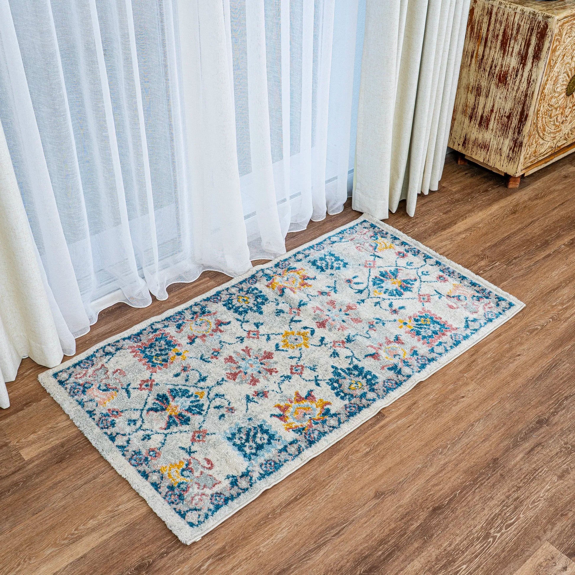 Vyron Distressed Design Cream Multicolour Carpet (Runner)