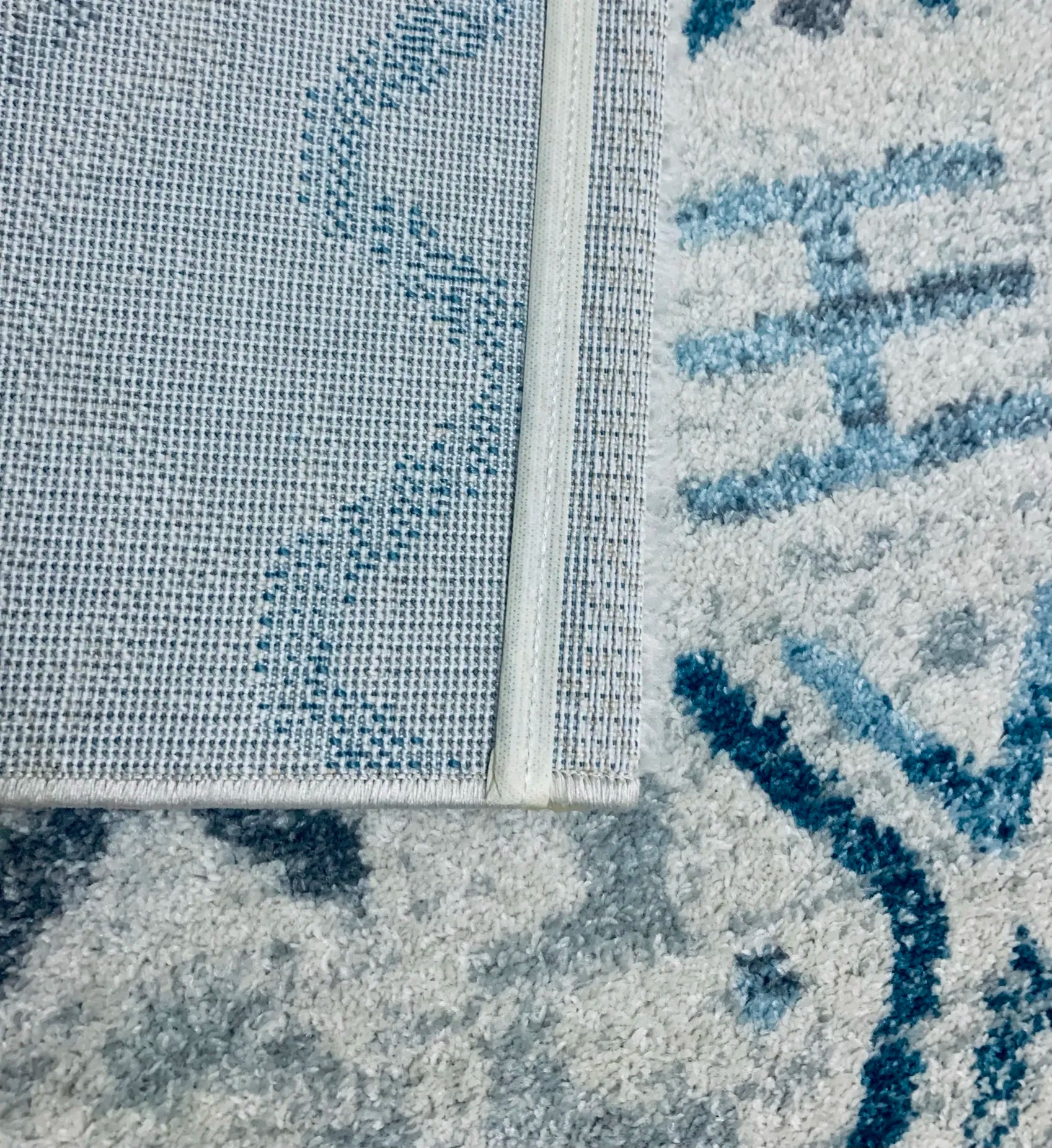Agia Cream Blue Distressed Design Carpet (Rectangle)