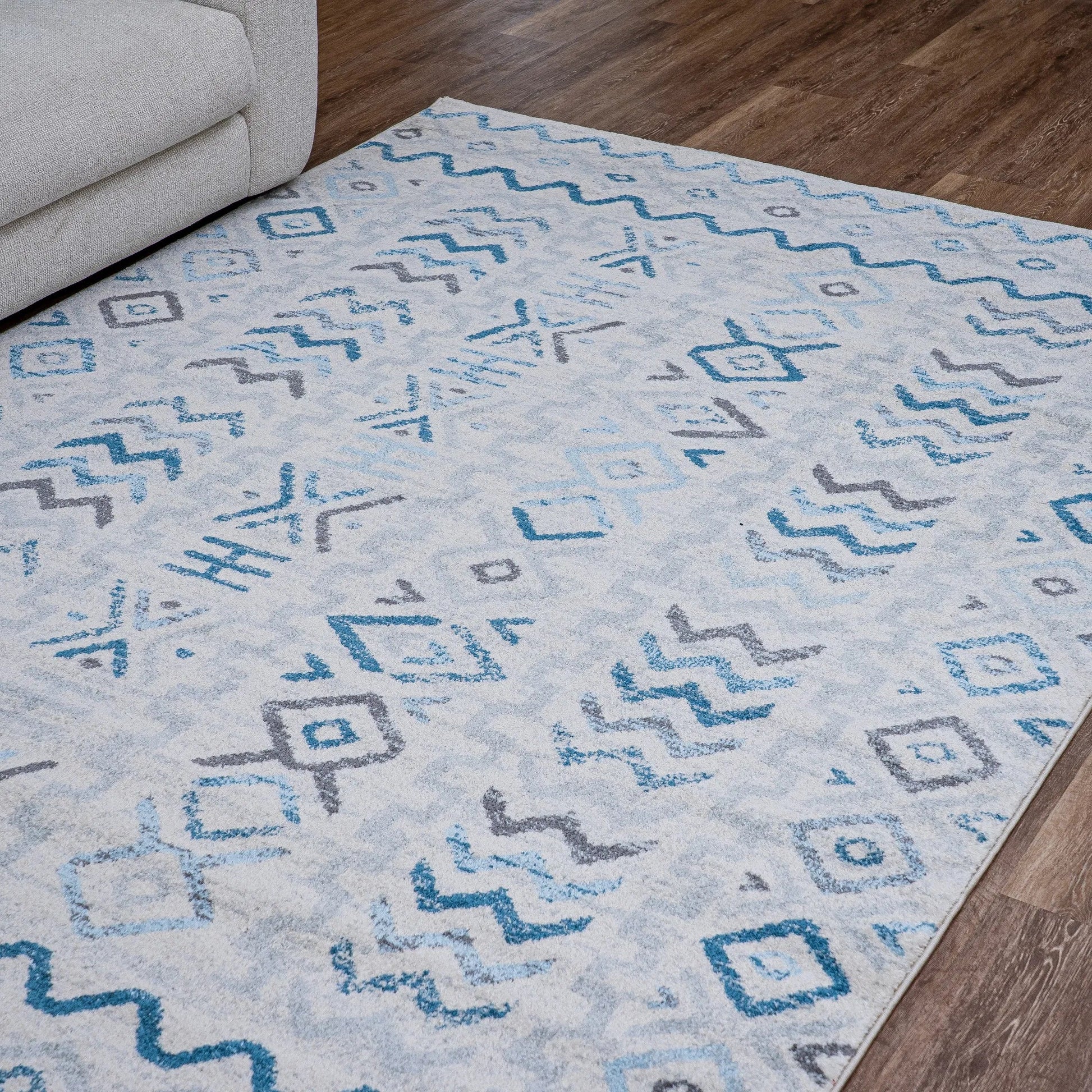 Agia Cream Blue Distressed Design Carpet (Runner)