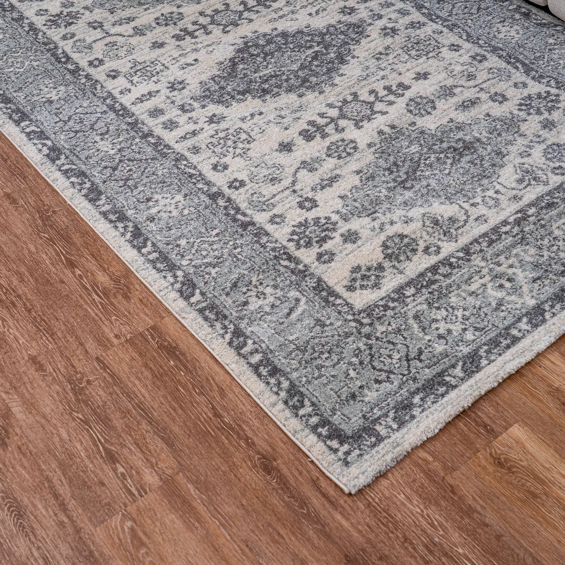 Kavala Cream Grey Distressed Design Carpet (Square)