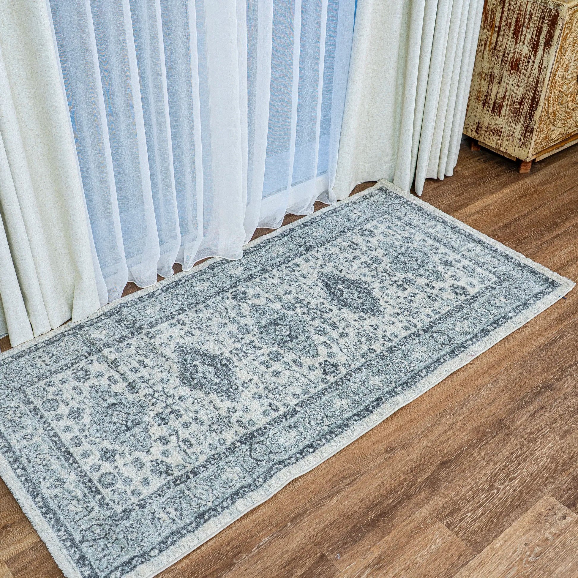 Kavala Cream Grey Distressed Design Carpet (Square)